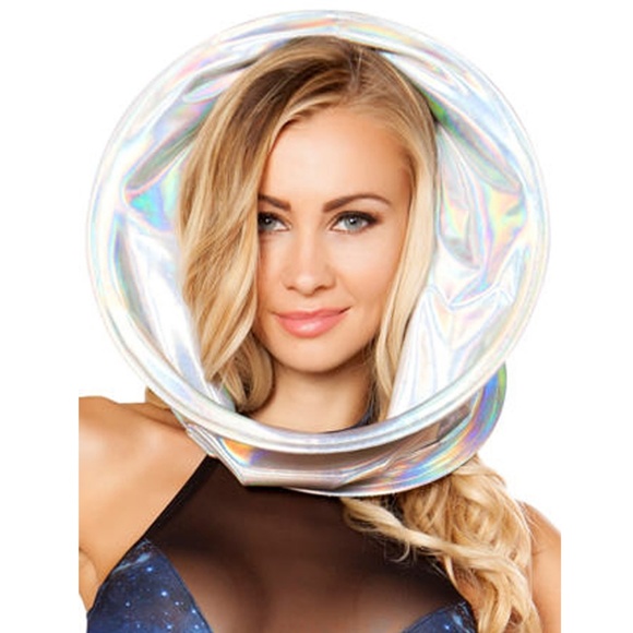 Metallic Silver Space Hood Hat Wired Head Piece - Picture 2 of 3